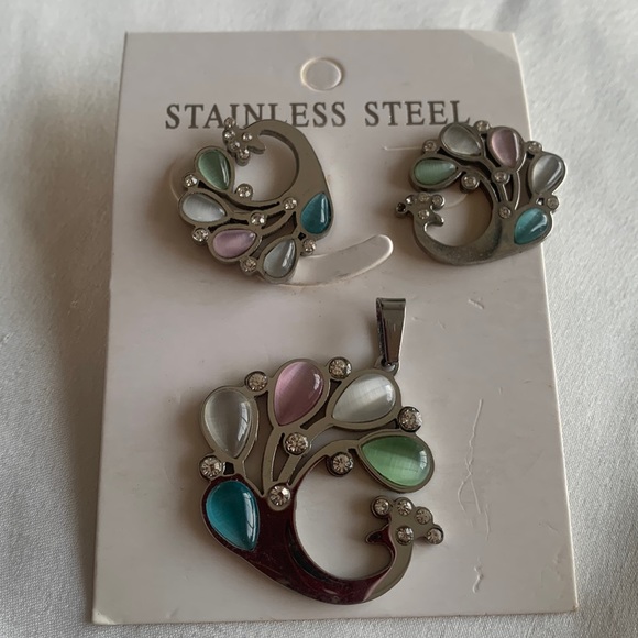 Stainless steel earrings and pendant set - Picture 2 of 4